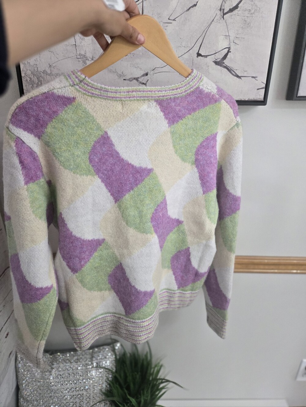 NWT &merci Pastel Geometric Fuzzy Knit Sweater Size Small - Picture 10 of 16
